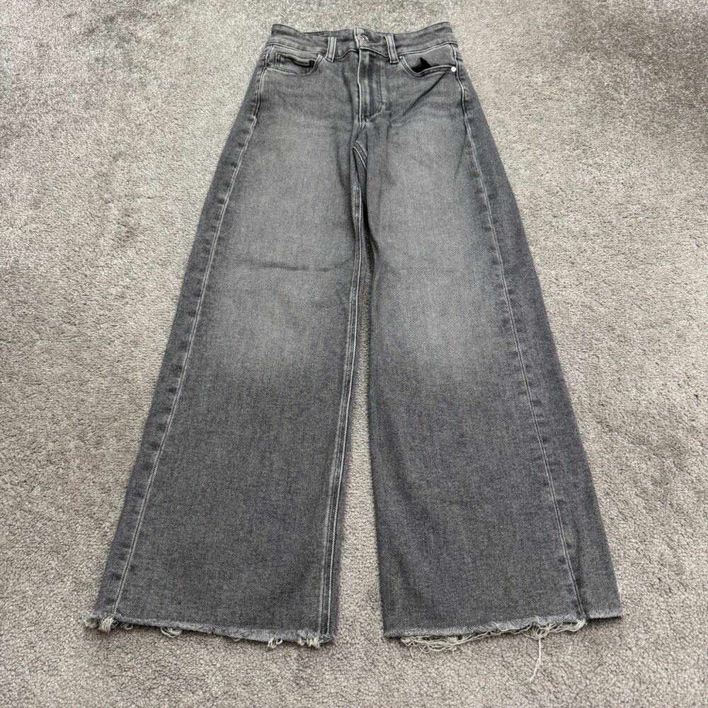 PAIGE Anessa High Rise Wide Leg Raw Hem Stretch Jeans Womens 23 Gray Casual